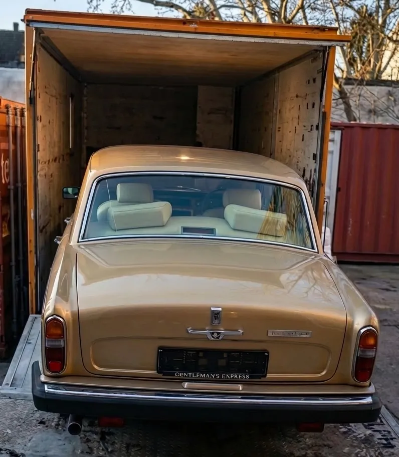 Classic Rolls-Royce secured inside shipping container